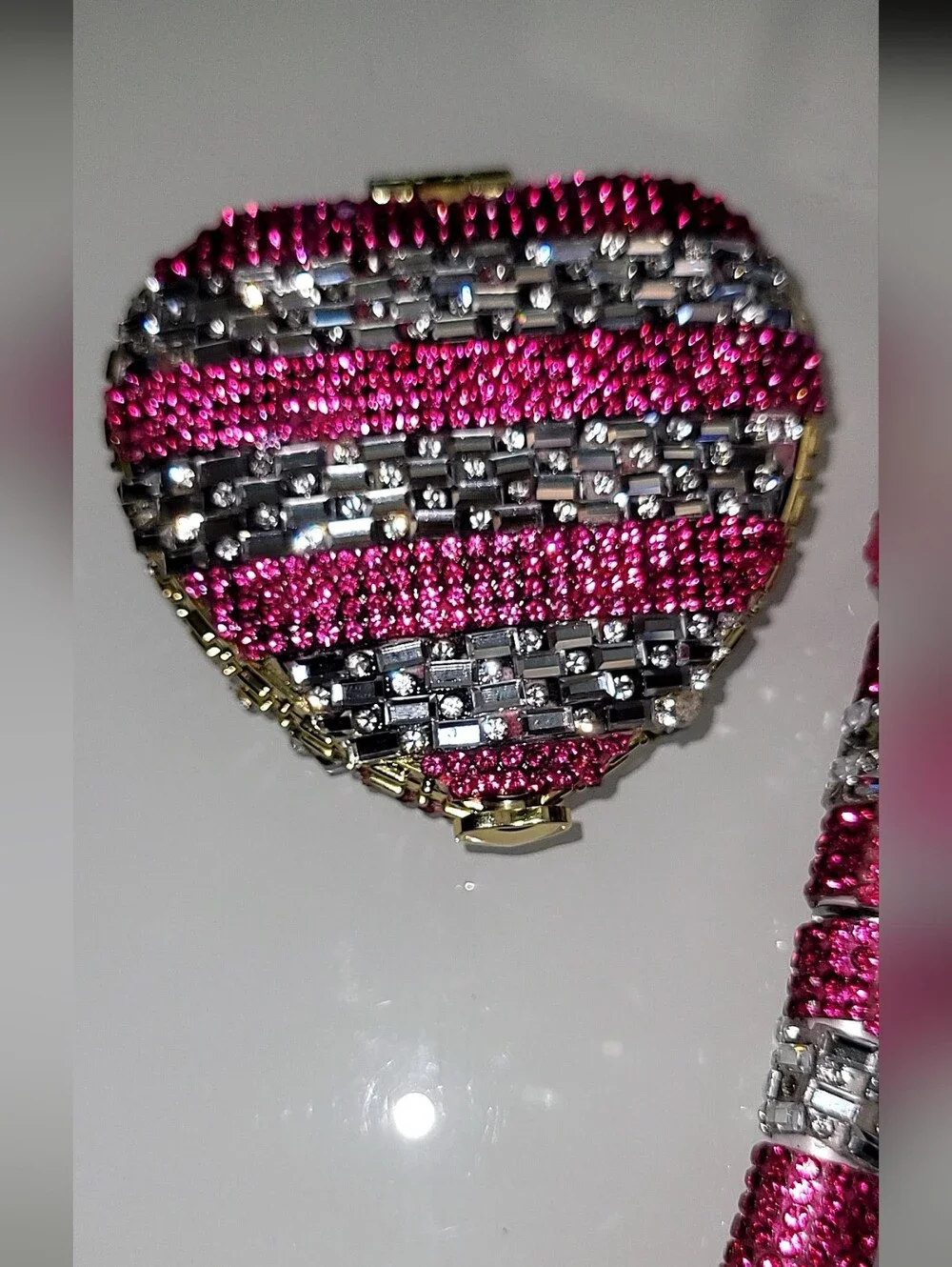Handcrafted Hot Pink Rhinestone Compact Mirror & Beaded Pen Gift Set